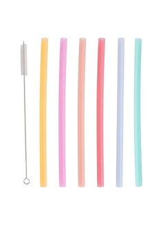 Buy 6pcs Portable Reusable Environmentally Friendly Silicone Drinking Straw with Cleaning Brush Set in Saudi Arabia