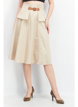 اشتري Women 2 Piece Solid Midi Skirts With Removeable Belt, Beige في الامارات