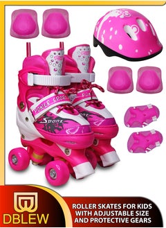 اشتري Double Row Roller Skates for Kids Adjustable Size 31-34 EU Breathable Design With Safety Gear Set Fun Outdoor Sports Activity for Children Boys and Girls Four Wheel Roller Skating Shoes في الامارات