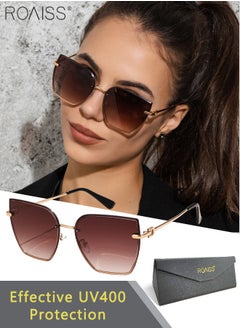 Buy Women's Square Rimless Sunglasses, UV400 Protection Sun Glasses with Metal Temples, Oversize Fashion Anti-glare Sun Shades for Women with Glasses Case, 61mm in Saudi Arabia