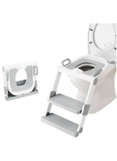 Buy Adjustable Potty for Kids Potty Training Seat with Step Ladder for Kids and Babies Foldable Bathroom Stool with Soft PU Seat and Wide Non-Slip Steps, Grey in UAE