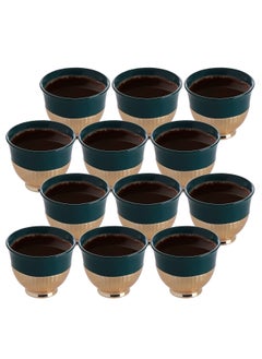 Buy LIFE SMILE Cawa Cups 12 Pieces Set 88ml, Arabic Traditional Bone China Porcelain NON-TOXIC Coffee Cup, Elegant Design espresso cup, Dishwasher Safe (Green & Gold 1) in UAE