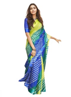 Buy Cotton Silk Saree Lahariya Multicolour Print With Unstitched Blouse (Blue Green Lemon shades) in UAE