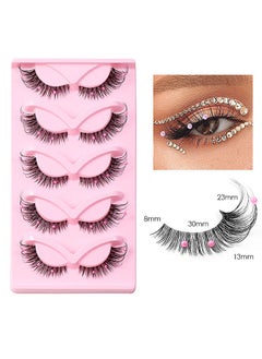 Buy False Eyelashes With Pearl Decoration, 5-Pair Stage Decoration Eyelashes,  Makeup Essential False Eyelashes, Super Slim Lash Band, Real Lash Extension Fibers in UAE