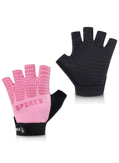 اشتري Kids Fingerless Cycling Gloves Children Half Finger Sport Gloves Breathable Non-Slip Shock-Absorbing Child Riding Bike Gloves for Girl Boy Fishing Roller Skating Hunting Climbing (Pink) في الامارات