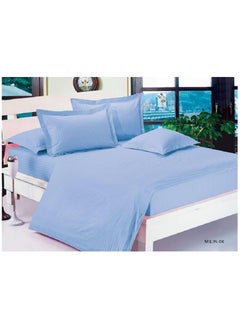 Buy 4-Piece Single Size Sateen Striped Zipper Closure Duvet Cover Set Cotton Blend Blue 160 x 200cm in UAE