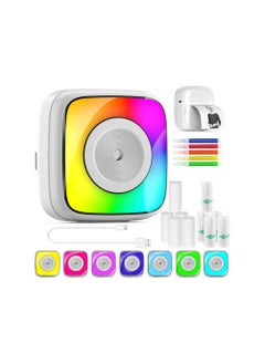 اشتري Mini Sticker Printer, with Rgb Light Pocket Inkless Thermal Printer Fit for Ios&Android, Bluetooth Smart Portable(with 5 Color Pens+5 Rolls of Printing Paper + 5 Rolls of Self-Adhesive Paper) في الامارات