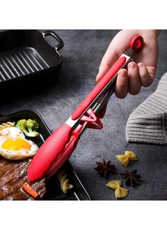 Buy Silicone Kitchen Tongs With Stand Serving BBQ Cookware and Tongs Kitchen Cooking Tongs Stainless Salad Tongs BBQ Grilling Silicone Food (Assorted Color) in Egypt