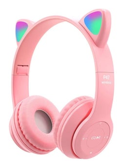 Buy Cat Ear Headphones for Girls Women Kids with Microphone 85dB Safe Sound Foldable for Online Learning Travel Cell Phone Support 3.5mm - Kids Wireless Over Ear Headphone - Pink Color in Egypt