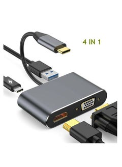 Buy 4 in 1 USB-C To VGA, HDMI, 3.0 USB and Type-C Adapter Grey in Saudi Arabia