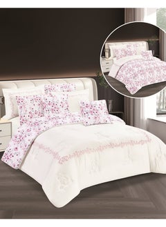 Buy Hours embroidered comforter set with solid fabric 4 pieces single size in Saudi Arabia