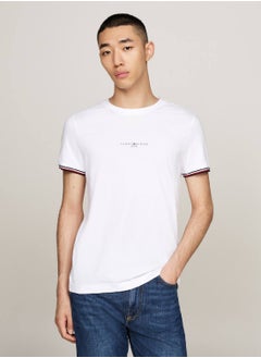 Buy Men's Tipped Logo Slim Fit T-Shirt -  Pure cotton, White in UAE