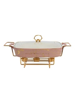 Buy Sana Porcelain Rectangular Casserole with Warmer, Pink - 43 cm in UAE