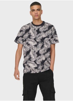 Buy Leaf Print Crew Neck T-Shirt in Saudi Arabia