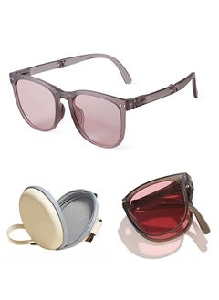 Buy Foldable Sunglasses For Women Men, Square Folding Easy Carry Shades UV400 Protection Lens Suitable for running, driving, traveling,hiking and other outdoor sports-Grey pink in Saudi Arabia