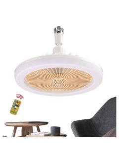 اشتري Ceiling Fan with Lights, Ceiling Light with Silent Fan Delier with Remote Control or Switch Control, Easy Installation Lamp Holder for Indoor, Living Room, Bedroom, White في السعودية