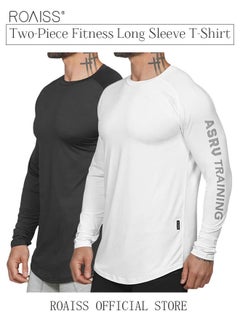 Buy Men's Fitness Clothes Summer Loose Round Neck Solid Color Quick-Drying Breathable Long-Sleeve Bottoming Shirt Mens Sports Training in UAE