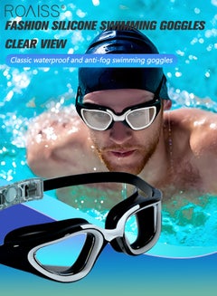 Buy Swim Goggles for Adult with Soft Silicone Gasket, Anti-fog No Leaking Clear Vision Pool Goggles, Swimming Glasses for Men Women, Black White in UAE