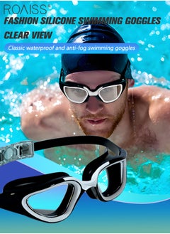 Buy Swim Goggles for Adult with Soft Silicone Gasket, Anti-fog No Leaking Clear Vision Pool Goggles, Swimming Glasses for Men Women, Black White in UAE