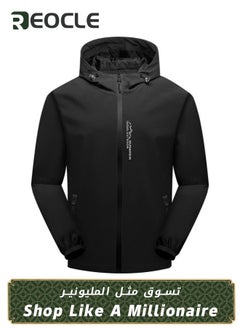 اشتري Men's Outdoor Softshell Jacket Waterproof Breathable Hoodie Fleece Softshell Coat for Outdoors Running Cycling Hiking Climbing Black في السعودية