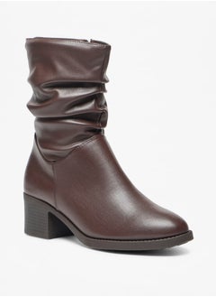 اشتري Women's Ruched High Shaft Boots with Zip Closure and Block Heels في الامارات