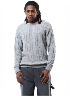 Buy Light Grey Long Sleeves Slip On Knitted Pullover in Egypt