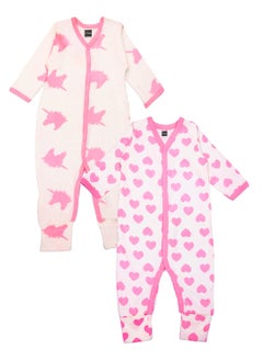 Buy Kidbea 100% Organic Cottton Romper Bodysuit Jumpsuit Combo 2 Designs Colorunicorn and heart Printed in UAE