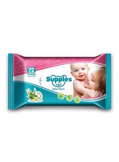 Buy Baby Wet Wipes With Aloe Vera And Vitamin E 72 Pieces White in UAE
