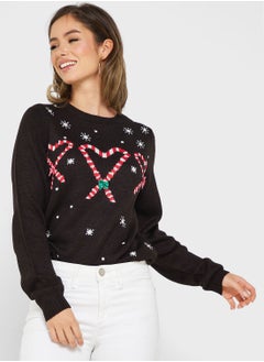 Buy Round Neck Christmas Print Sweater in Saudi Arabia