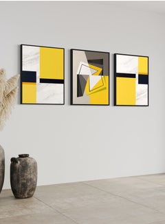 Buy Yellow Black White Abstract Canvas Framed Wall Art in UAE