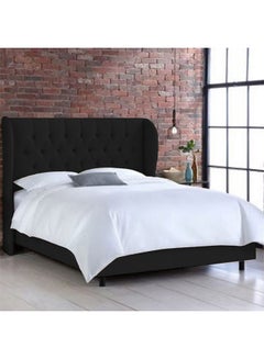 Buy Roma | Wooden Bed Frame Upholstered in Velvet - Black in Saudi Arabia