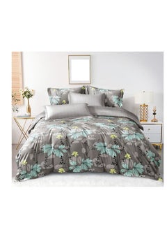 Buy 6-Pieces Glace Cotton Printed Fancy Comforters Set Fixed duvet, fitted bedsheets and pillowcase King Size F09 in UAE