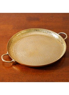 اشتري Abriz Textured Tray Round tray Serving Tray Decorative Trays with Handles for Coffee Table  Gold 44X35X4Cm في الامارات