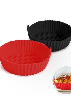 Buy Silicone Air Fryer Liner 7.5inch Pack of Two Reusable Air Fryer Silicone Basket Heat Resistant - Red/Black in UAE