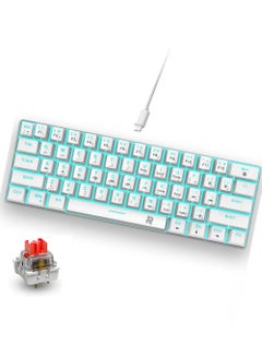 Buy English Arabic 60% Wired Mechanical Gaming Keyboard, 61keys Ice Blue Backlit Ultra-Compact Mini Keyboard, Mini Compact Keyboard for PC/Mac Gamer, Typist, Easy Carry on Trip Red Switch White in UAE