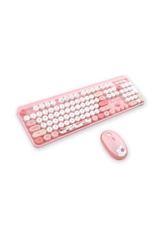 اشتري Wireless Keyboard and Mouse, Colorful Keyboard and Mouse Combo, 2.4G Keyboard with Retro Round Keycap, Full Size Typewriter Keyboard with Number Pad, Cute Mouse for Laptop (Pink) في السعودية