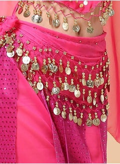 اشتري Belly Dance Belt With Coins Pendant Waist Chain Skirt Hip Scarf Belt Dance Costume Accessory Rose Pink في الامارات