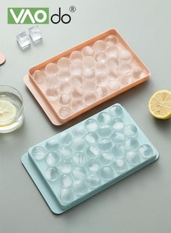 2Pcs Round Ice Cube Tray with Lid Ice Ball Maker Mold for Freezer with  Container Mini Circle Ice Cube Tray Making 66PCS Sphere Ice Chilling  Cocktail Whiskey Tea Coffee -Pink 
