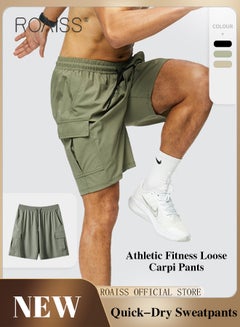 Buy Casual Cargo Shorts for Men Summer Gym Training Male Short Pants with Large Pocket Elastic Band and Drawstring in Quick Drying and Breathable in UAE