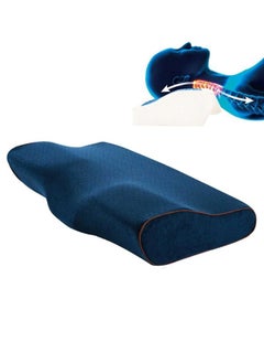 Buy Contour Memory Foam Pillow for Neck Pain Relief for Side Back Stomach Sleepers Navy Blue in UAE