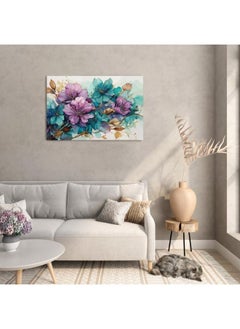 Buy Teal Harmony Flower Stretched Printed Canvas wall art 120x80 in Egypt