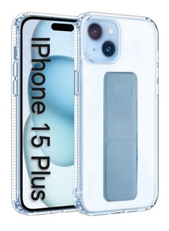 Buy Case Cover For iPhone 15 Plus With Magnetic Hand Grip 3 in 1 Clear / Sky Blue in Saudi Arabia