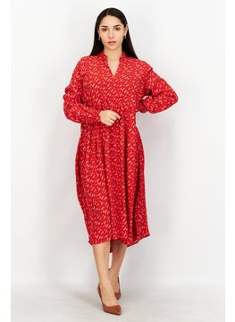 Buy Women Allover Print Midi Dress, Red Combo in UAE