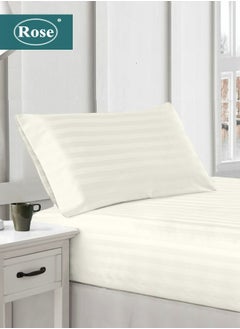 Buy Rose Luxurious Hotel Stripe Fitted Sheet with Deep Pockets and Pillow Case, Bed Sheet 2-Pieces Set, Soft & Silky Microfiber Breathable and Cooling, Extra Twin Size 120x200+35 cm, Off White in Saudi Arabia