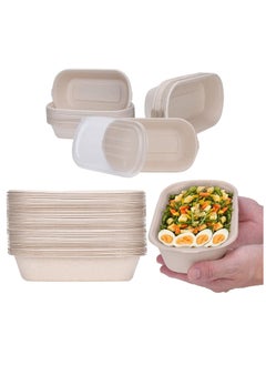 اشتري Paper Bowls with PP Lids 50 Pcs Compostable Biodegradable Disposable Soup Serving Bowls Bulk Party Supplies for Hot Cold Food Soup Ice Cream Salad Soup Snack Dessert 28 OZ في السعودية