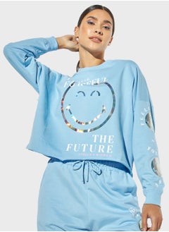 Buy Crew Neck Printed Cropped Sweatshirt in Saudi Arabia