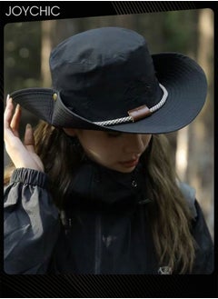 اشتري Women Spring Summer Wide Brim Sun Protection Fishing Cap for Outdoor Camping Adventure Quick Dry Breathable Bucket Hat Cowboy Hat Black في الامارات