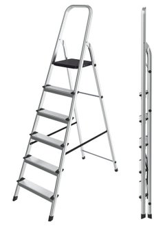 Buy Lightweight 6-Step Aluminum Portable Folding Ladder Silver. in Saudi Arabia