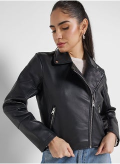 اشتري Leather Detail Biker Jacket في الامارات