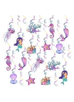 Buy Mermaid Hanging Swirl Decorations 20 PCS Double Sided Print Mermaid Themed Foil Swirls Dangling Ceiling Streamers Wall Decals for Kids Girls Birthday Baby Shower Under the Sea Party Supplies in Saudi Arabia